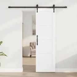 Porte Coulissante avec Kit de Quincaillerie Blanche 61x198,5 cm en Bois de Pin Massif 