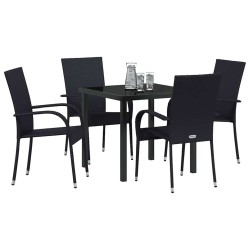Ensemble de salle à manger pour jardin 5 pcs Noir Rotin PE 