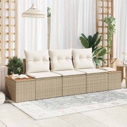Ensemble de Canapé de Jardin de 3 Pièces avec Coussins Beige Rattan Poly Acacia 