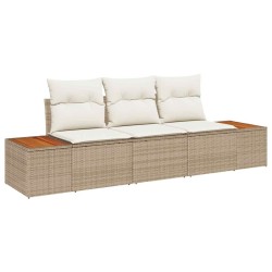 Ensemble de Canapé de Jardin de 3 Pièces avec Coussins Beige Rattan Poly Acacia 