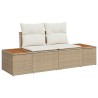 Ensemble de Canapé de Jardin de 3 Pièces avec Coussins Beige Rattan Poly Acacia 