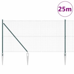 Clôture en Fil Soudé avec 13 Piques d'Ancrage Verte 1.4x25 m Acier 