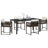 Ensemble de salle à manger de jardin , 5 pièces, avec coussins, en poly rattan marron 