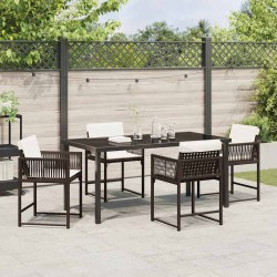 Ensemble de salle à manger de jardin , 5 pièces, avec coussins, en poly rattan marron 