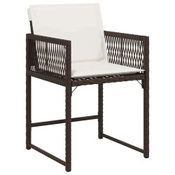 Ensemble de salle à manger de jardin , 5 pièces, avec coussins, en poly rattan marron 