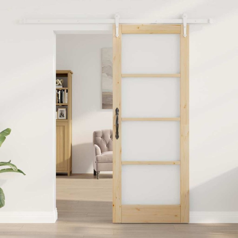 Porte coulissante avec ensemble de quincaillerie 78x202 cm Bois massif pin 