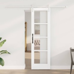 Porte coulissante avec quincaillerie 'ORKDAL'en bois blanc massif et verre 