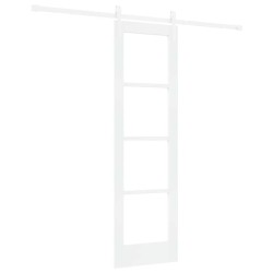 Porte coulissante avec quincaillerie 'ORKDAL'en bois blanc massif et verre 