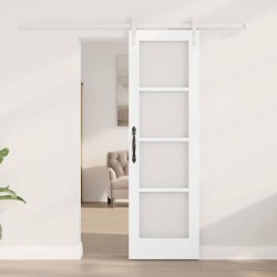 Porte coulissante avec quincaillerie 'ORKDAL'en bois blanc massif et verre 