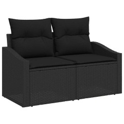 Ensemble de canapé de jardin 3 pièces avec coussins en poly rattan noir 