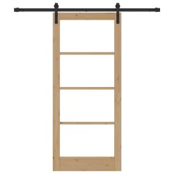 Porte coulissante avec kit de quincaillerie 'ORKDAL'en bois massif et verre 