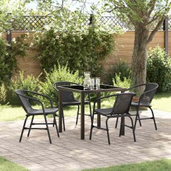 Set de jardin 5 pièces en poly rotin noir 