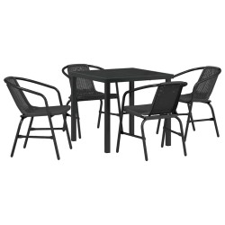 Set de jardin 5 pièces en poly rotin noir 