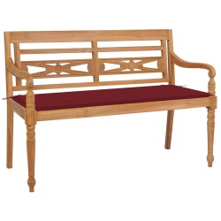 Banc Batavia avec coussin bordeaux 120 cm Bois de teck massif 
