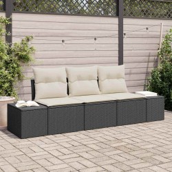 Ensemble de canapé de jardin 3 pièces avec des coussins en poly rotin noir 