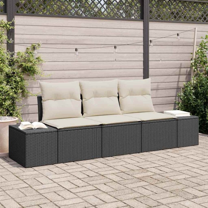 Ensemble de canapé de jardin 3 pièces avec des coussins en poly rotin noir 
