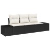 Ensemble de canapé de jardin 3 pièces avec des coussins en poly rotin noir 
