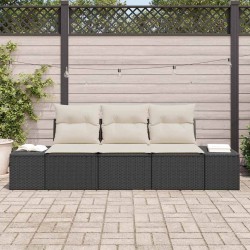 Ensemble de canapé de jardin 3 pièces avec des coussins en poly rotin noir 