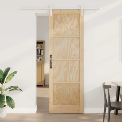 Porte Coulissante avec Kit de Matériel 78x232 cm Bois Massif de Pin 