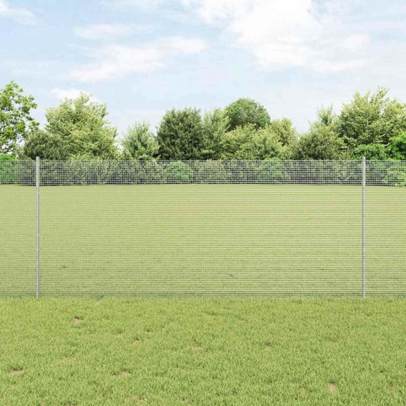 Clôture en fil soudé avec 44 poteaux U Argent 1x50 m Acier 