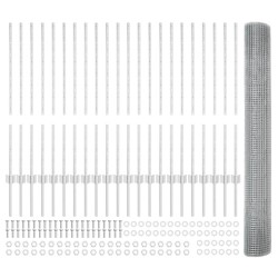 Clôture en fil soudé avec 44 poteaux U Argent 1x50 m Acier 