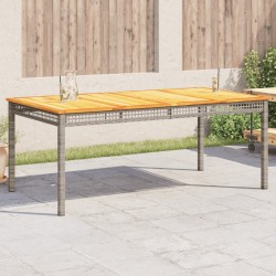 Table de jardin gris 180x90x75 cm résine tressée et bois acacia 