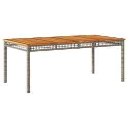 Table de jardin gris 180x90x75 cm résine tressée et bois acacia 