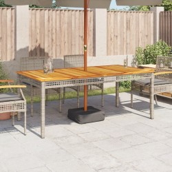 Table de jardin gris 180x90x75 cm résine tressée et bois acacia 