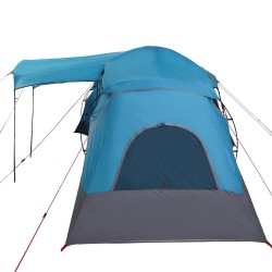 Tente familiale avec fenêtres, dôme bleu, pour 4 personnes et imperméable. 