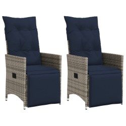 Lot de 2 chaises de jardin inclinables avec coussins en résine tressée grise 