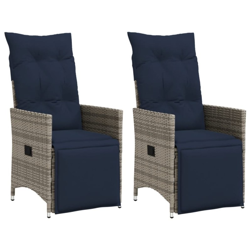 Lot de 2 chaises de jardin inclinables avec coussins en résine tressée grise 
