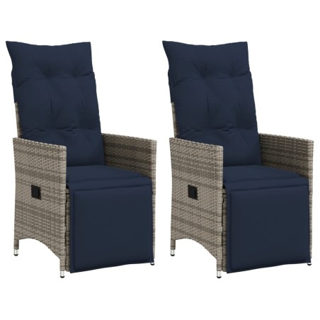 Lot de 2 chaises de jardin inclinables avec coussins en résine tressée grise 