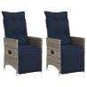 Lot de 2 chaises de jardin inclinables avec coussins en résine tressée grise 