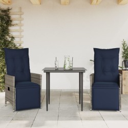 Lot de 2 chaises de jardin inclinables avec coussins en résine tressée grise 