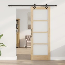 Porte coulissante avec kit de quincaillerie "ORKDAL" Bois massif et verre 