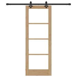 Porte coulissante avec kit de quincaillerie "ORKDAL" Bois massif et verre 