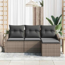 Ensemble de Canapé de Jardin 4 Pièces Avec Coussins Gris en Rattan Synthétique 