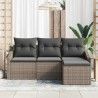 Ensemble de Canapé de Jardin 4 Pièces Avec Coussins Gris en Rattan Synthétique 
