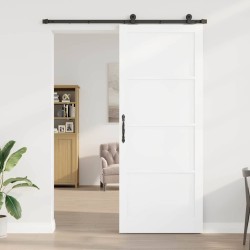 Porte coulissante avec quincaillerie blanche 93x232 cm en bois massif de pin 