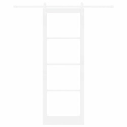 Porte coulissante avec ensemble matériel 'ORKDAL'Bois massif blanc et verre 