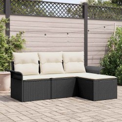 Ensemble de canapé de jardin 4 pièces avec coussins Noir Poly Rattan 