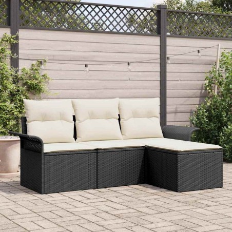 Ensemble de canapé de jardin 4 pièces avec coussins Noir Poly Rattan 