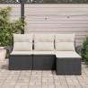 Ensemble de canapé de jardin 4 pièces avec coussins Noir Poly Rattan 