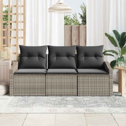 Set de canapés de jardin 3 pièces avec coussins gris en rattan synthétique 