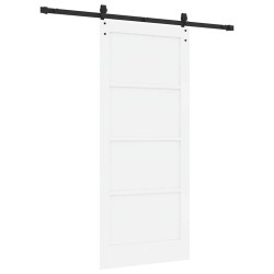 Porte Coulissante avec Ensemble de Quincaillerie Blanche 86x198,5 cm Bois Massif en Pin 