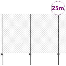 Clôture en maillon de chaîne avec 44 poteaux en U Gris 1.6x25 m Acier 