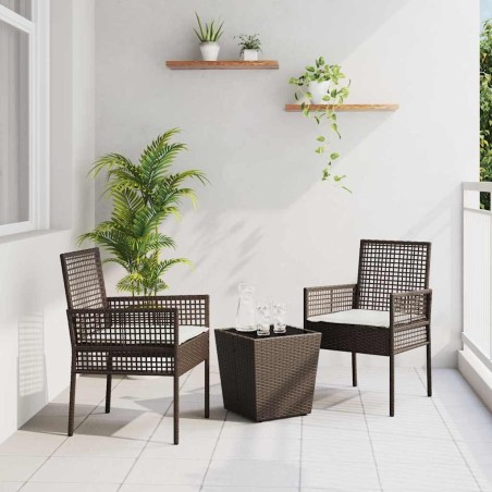 Set de Bistro de Jardin 3 Pièces avec Coussins en Poly Rattan Marron 