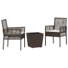 Set de Bistro de Jardin 3 Pièces avec Coussins en Poly Rattan Marron 