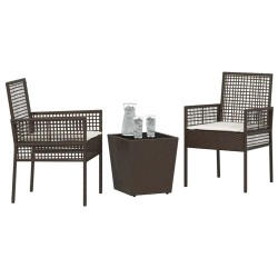 Set de Bistro de Jardin 3 Pièces avec Coussins en Poly Rattan Marron 