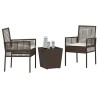 Set de Bistro de Jardin 3 Pièces avec Coussins en Poly Rattan Marron 